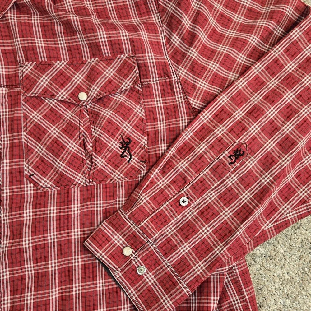 John Browning Heritage Collection Plaid Long Sleeve Pearl Snap Size 2XL‎ Red